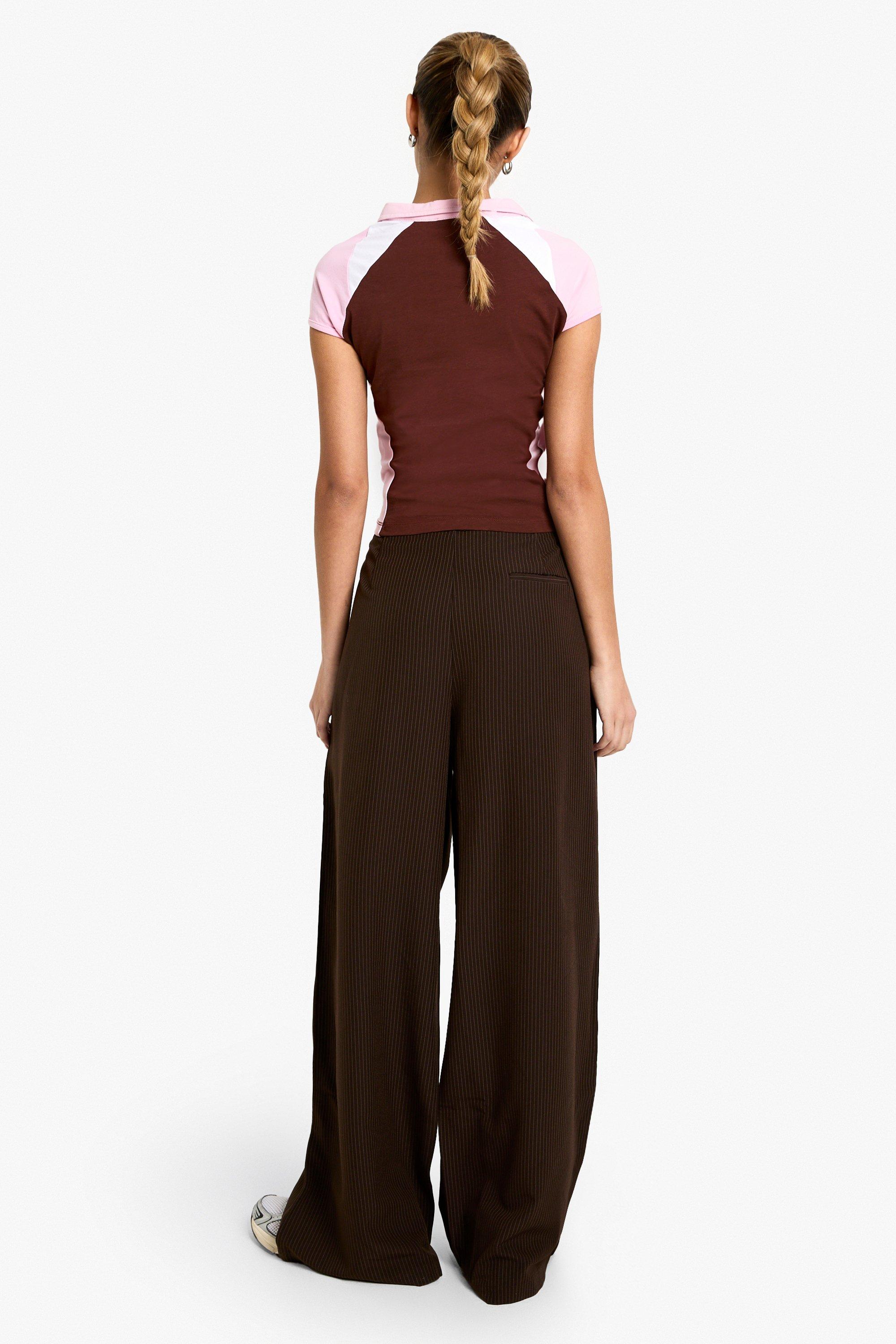 Pinstripe Wide Leg Drawstring Trouser | boohoo